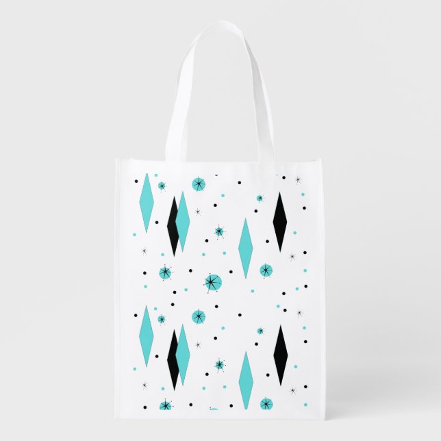 Retro Turquoise Diamonds Reusable Grocery Bag (Front)