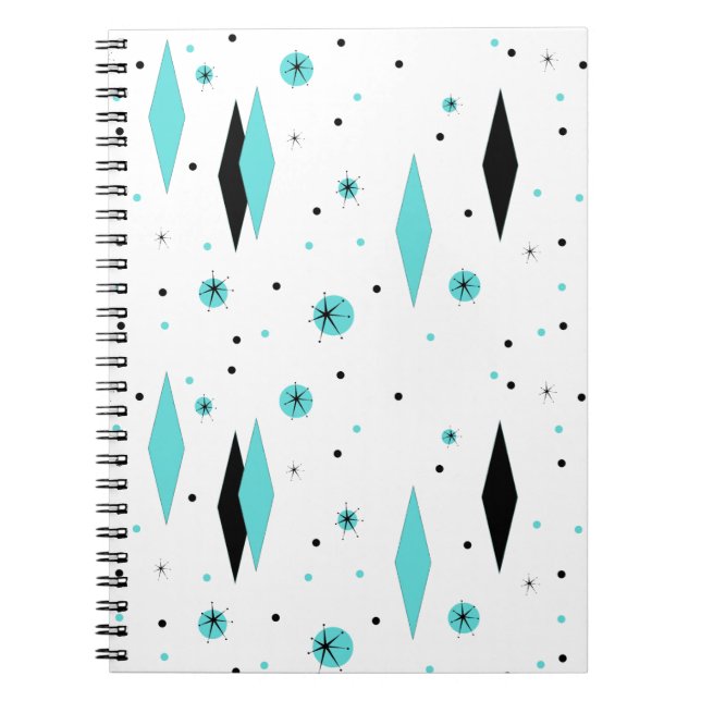 Retro Turquoise Diamonds Spiral Notebook (Front)