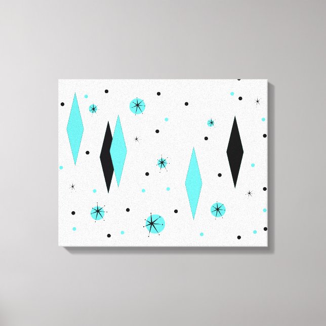 Retro Turquoise Diamonds & Starburst Canvas Print (Front)