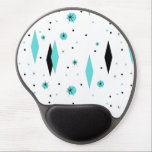 Retro Turquoise Diamonds & Starburst Gel Mousepad<br><div class="desc">This Retro Turquoise Diamonds and Starbursts Gel Mousepad is a new take on a vintage style. It features kitschy, black starbursts on turquoise polka dots, surrounding geometric, turquoise and black diamond shapes. Customize the background color on this mid century modern product if you're feeling daring, or leave it white if...</div>
