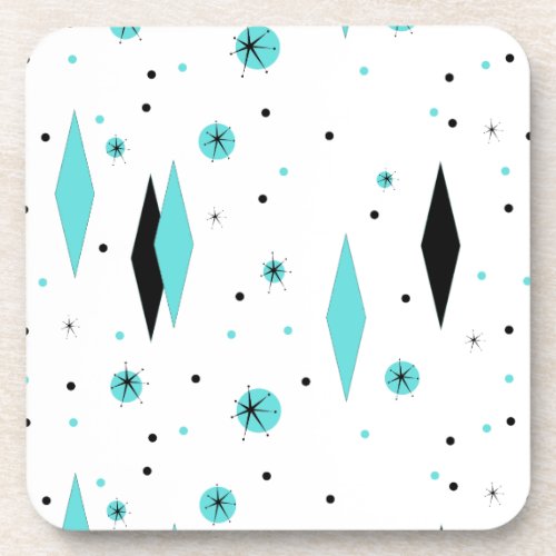 Retro Turquoise Diamonds Starburst Plastic Coaster