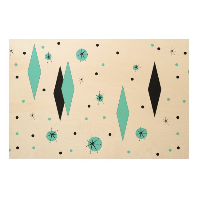 Retro Turquoise Diamonds & Starburst Wood Wall Art (Front)