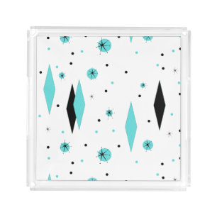 Retro Turquoise Diamonds & Starbursts Acrylic Tray