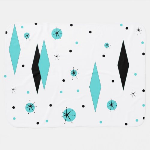 Retro Turquoise Diamonds  Starbursts Baby Blanket