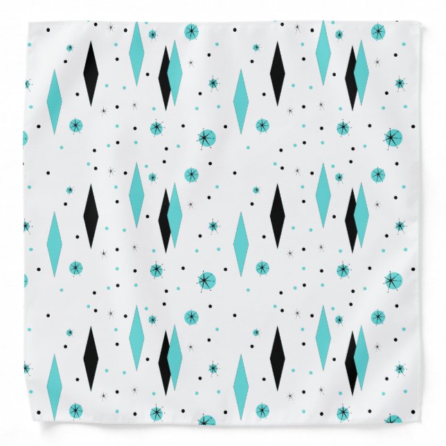 Retro Turquoise Diamonds & Starbursts Bandana (Front)