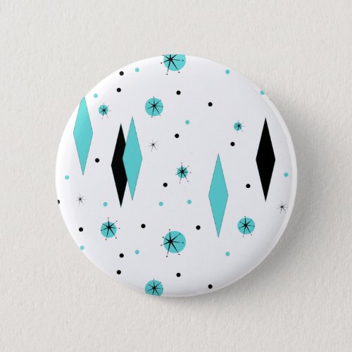 Retro Turquoise Diamonds  Starbursts Button