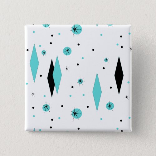 Retro Turquoise Diamonds  Starbursts Button