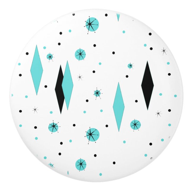 Retro Turquoise Diamonds & Starbursts Ceramic Pull (Front)