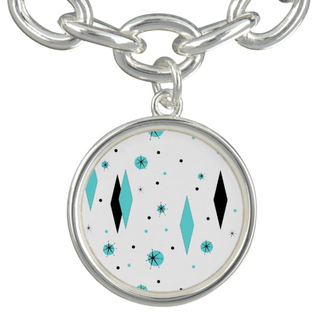 Retro Turquoise Diamonds Starbursts Charm Bracelet (Design)