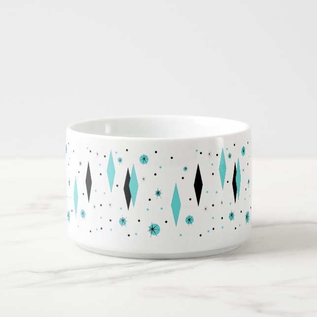 Retro Turquoise Diamonds & Starbursts Chili Bowl (Center)