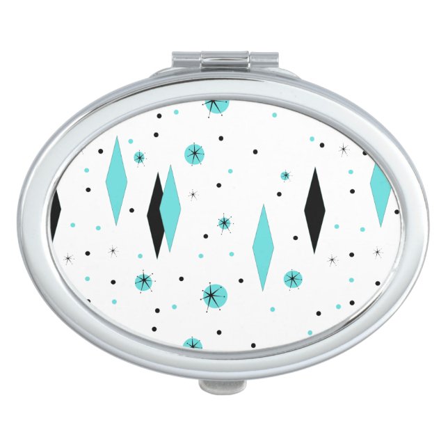 Retro Turquoise Diamonds Starbursts Compact Mirror (Front)