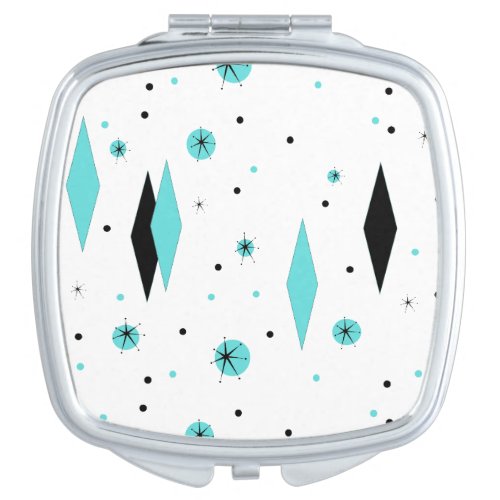 Retro Turquoise Diamonds Starbursts Compact Mirror