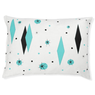 Retro Turquoise Diamonds & Starbursts Dog Bed