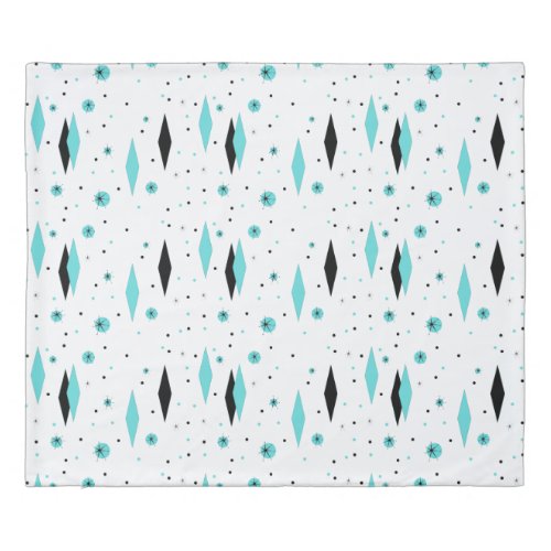 Retro Turquoise Diamonds  Starbursts Duvet Cover