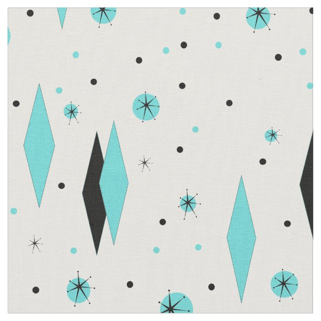 Retro Turquoise Diamonds & Starbursts Fabric (Close Up)