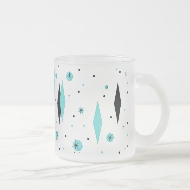 Retro Turquoise Diamonds & Starbursts Frosted Mug (Right)