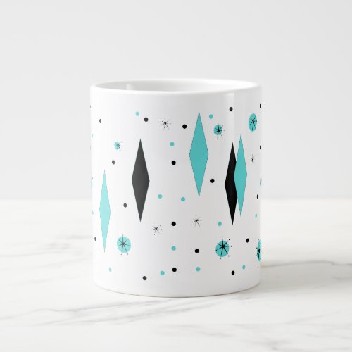 Retro Turquoise Diamonds  Starbursts Jumbo Mug