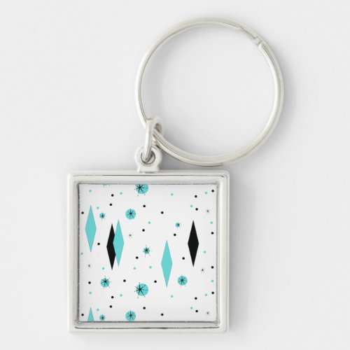 Retro Turquoise Diamonds  Starbursts Keychain