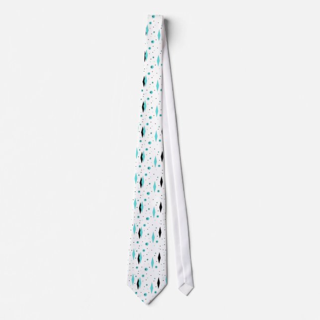 Retro Turquoise Diamonds & Starbursts Neck Tie (Front)