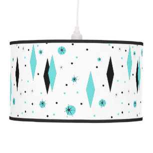Retro Turquoise Diamonds & Starbursts Pendant Lamp