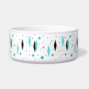 Retro Turquoise Diamonds & Starbursts Pet Bowl