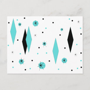 Retro Turquoise Diamonds & Starbursts Postcard