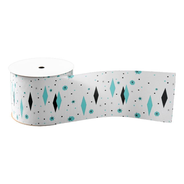 Retro Turquoise Diamonds & Starbursts Ribbon (Spool)