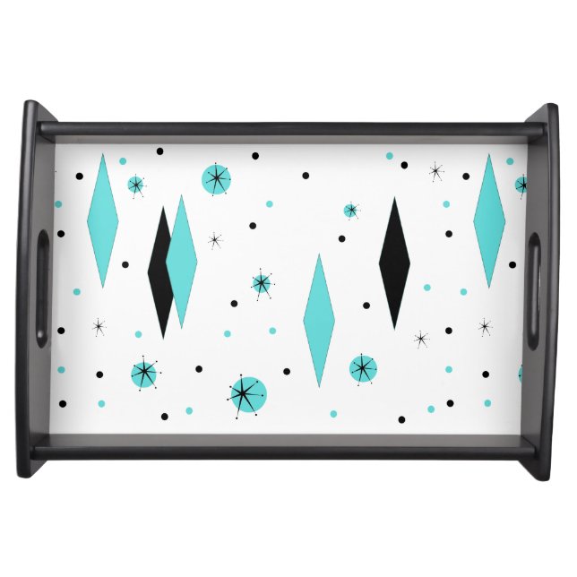 Retro Turquoise Diamonds & Starbursts Serving Tray (Front)