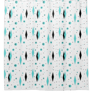 Retro Turquoise Diamonds Starbursts Shower Curtain