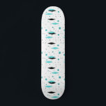 Retro Turquoise Diamonds & Starbursts Skateboard<br><div class="desc">This Retro Turquoise Diamonds and Starbursts Skateboard is a new take on a vintage style. It features kitschy, black starbursts on turquoise polka dots, surrounding geometric, turquoise and black diamond shapes. Customize the background color on this mid century modern product if you're feeling daring, or leave it white if subdued...</div>