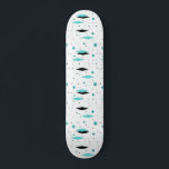 Retro Turquoise Diamonds & Starbursts Skateboard<br><div class="desc">This Retro Turquoise Diamonds and Starbursts Skateboard is a new take on a vintage style. It features kitschy, black starbursts on turquoise polka dots, surrounding geometric, turquoise and black diamond shapes. Customize the background color on this mid century modern product if you're feeling daring, or leave it white if subdued...</div>