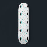 Retro Turquoise Diamonds & Starbursts Skateboard<br><div class="desc">This Retro Turquoise Diamonds and Starbursts Skateboard is a new take on a vintage style. It features kitschy, black starbursts on turquoise polka dots, surrounding geometric, turquoise and black diamond shapes. Customize the background color on this mid century modern product if you're feeling daring, or leave it white if subdued...</div>