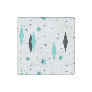 Retro Turquoise Diamonds & Starbursts Stone Magnet