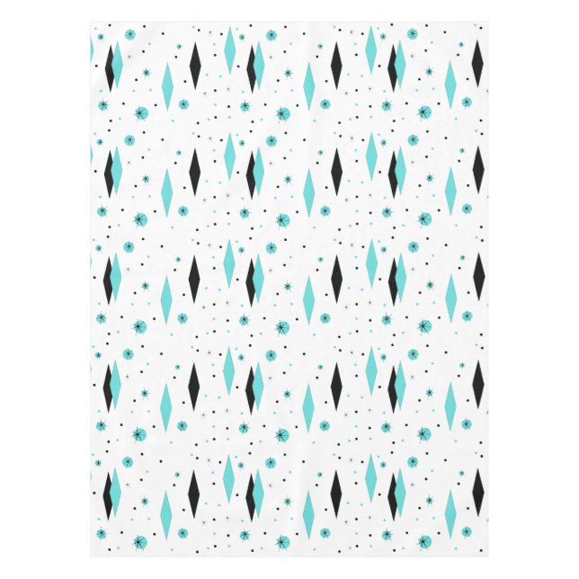 Retro Turquoise Diamonds & Starbursts Tablecloth (Front)