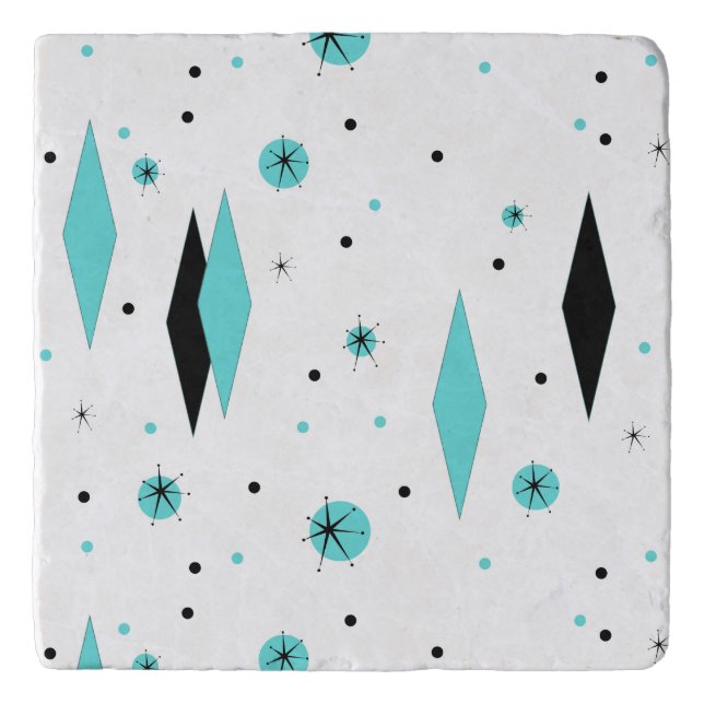 Retro Turquoise Diamonds & Starbursts Trivet (Front)