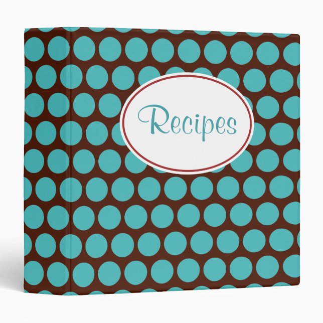 Retro Turquoise Dots Recipe Binder (Front/Spine)