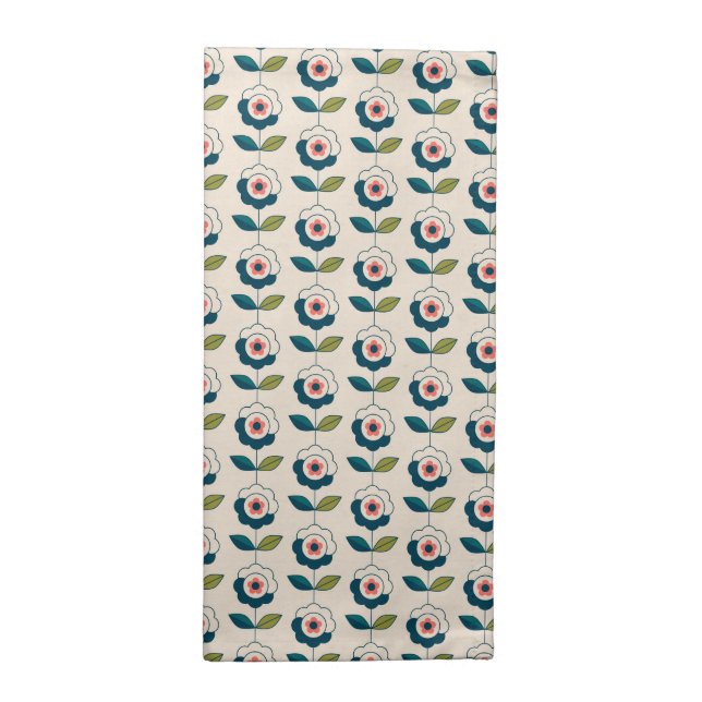Retro Turquoise Floral Pattern Cloth Napkin (Half Fold)