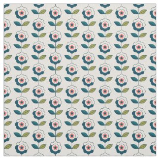Retro Turquoise Floral Pattern Fabric
