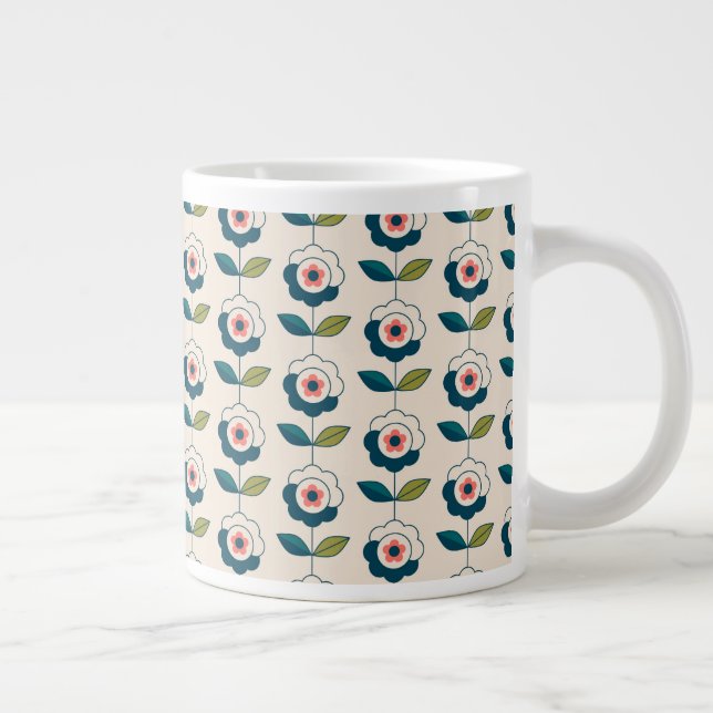 Retro Turquoise Floral Pattern Giant Coffee Mug (Right)