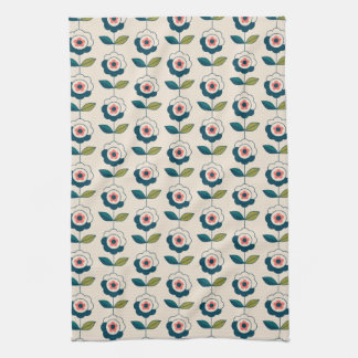 Retro Turquoise Floral Pattern Kitchen Towel