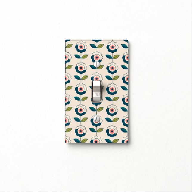 Retro Turquoise Floral Pattern Light Switch Cover (In Situ)