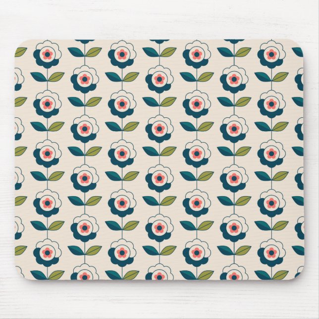 Retro Turquoise Floral Pattern Mouse Pad (Front)