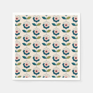 Retro Turquoise Floral Pattern Napkins