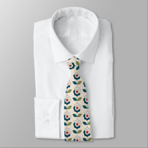 Retro Turquoise Floral Pattern Neck Tie