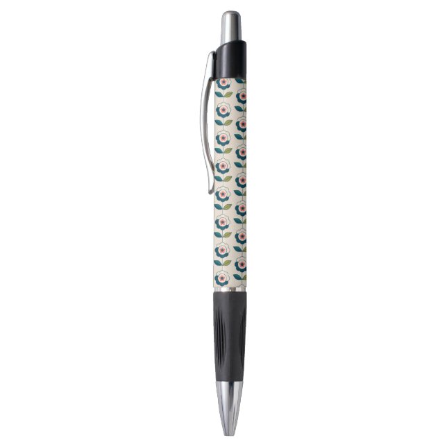 Retro Turquoise Floral Pattern Pen (Top (Vertical))