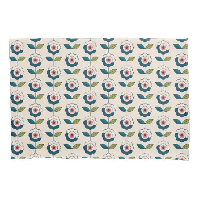Retro Turquoise Floral Pattern Pillow Case (Front-Left)