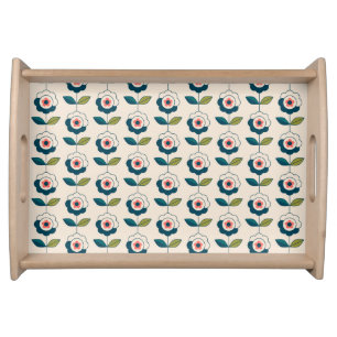 Retro Turquoise Floral Pattern Serving Tray