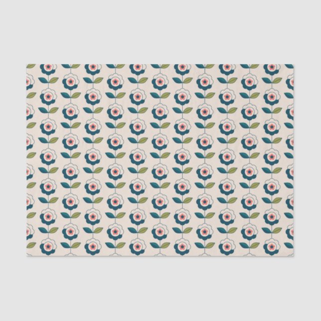 Retro Turquoise Floral Pattern Tissue Paper (Front)