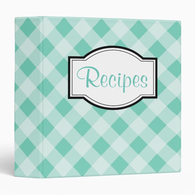 Retro Turquoise Gingham Recipe Binder (Front/Spine)