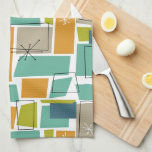 Retro Turquoise Green Orange Squares Mid-century Kitchen Towel<br><div class="desc">This funky mid-century modern kitchen towel features turquoise blue,  avocado green,  orange,  and tan abstract rectangles,  along with highlights of black and white starbursts. Add a pop of retro fun to your kitchen decor!</div>